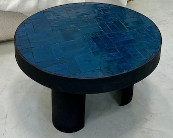 CUSTOM TILE TABLE, Moroccan Zellige Table, Handmade Royal Blue Table, Round Table, Luxurious Patio Fourniture, Mosaic Custom Made Design