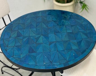 CUSTOM TILE TABLE, Blue Handmade Table, Moroccan Zellige Table, Round Table, Patio Fourniture, Mosaic Custom Made Design