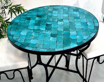 GEWELDIGE MOZAÏEKTAFEL, Marokkaanse handgemaakte tafel, Zellige tafel, tuintafel, turquoise mozaïek salontafel, tegeltafel, mozaïek eettafel