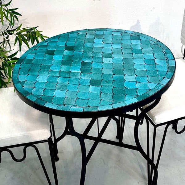 AMAZING MOSAIC TABLE, Moroccan Handmade Table, Zellige Table, Garden Table, Turquoise Mosaic Coffee Table, Tile Table, Mosaic Dining Table