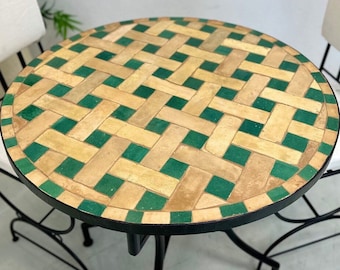 CUSTOM TILE TABLE, Moroccan Handmade Table, Natural Zellige Table, Round Table, Green Mosaic Coffee Table, Tile Table,  Checkered Table
