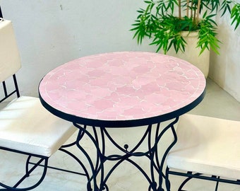 CUSTOM TILE TABLE, Moroccan Zellige Table, Handmade Light Pink Table, Moorish Round Table, Patio Supply, Mosaic Custom Made Design