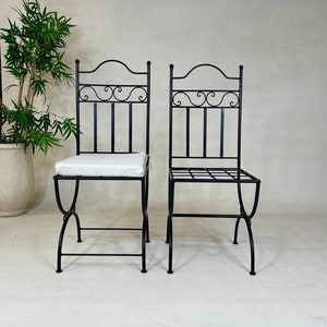 Moroccan stylish Iron Chairs, Custom Handmade Wrought Iron Stools with Cushions, Luxurious Moorish Furniture for Home and Garden.