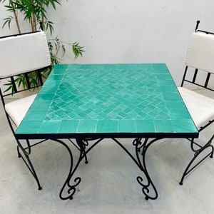WONDERFUL MOSAIC TABLE, Custom Handmade Table, Rectangular Zellige Table, Garden Table, Water Green Mosaic Coffee Table, Dining Tile Table