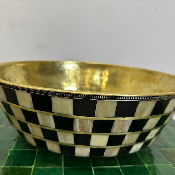 Black Brass Sink ,checkered Resin and bone design Sink , Moroccan bathroom sink ,Luxury Sink, Golden Sink, Moorish Sink, black and white