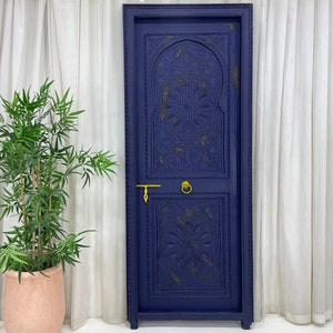 Moroccan Door, Handmade Carved Wooden Door, Royal Blue Yellow Wood Door, chefchaouen door, Andalucia Door, Wall door, Decor Door, Royal blue