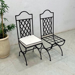 GEOMETRIC MOROCCAN Custom stylish IRON Chairs, Handmade Wrought Iron Stools with Cushions, Unique Moorish Furniture for Home and Garden.