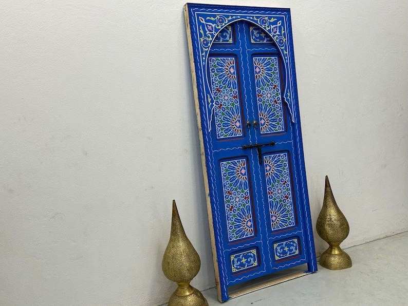 Beautiful Moroccan Door, Ornate Wooden Door, Handmade Blue Door