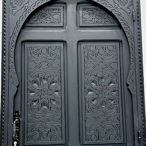 CUSTOM MOROCCAN DOOR, Carved Door, Handmade Moorish Wooden Door, Black Door, Riad Design, Medina Door, Moroccan Berber Door, Wall Door