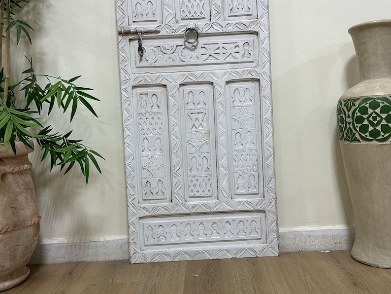 Moroccan Door, Handmade Carved Wooden Door, White Wood Door