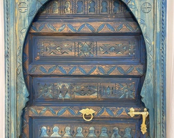 Custom Vintage Style Moroccan Door, Carved Wood Door, Green Watercolor Wood Door, chefchaouen door, Andalucia Door, Rustic Boho Home Door
