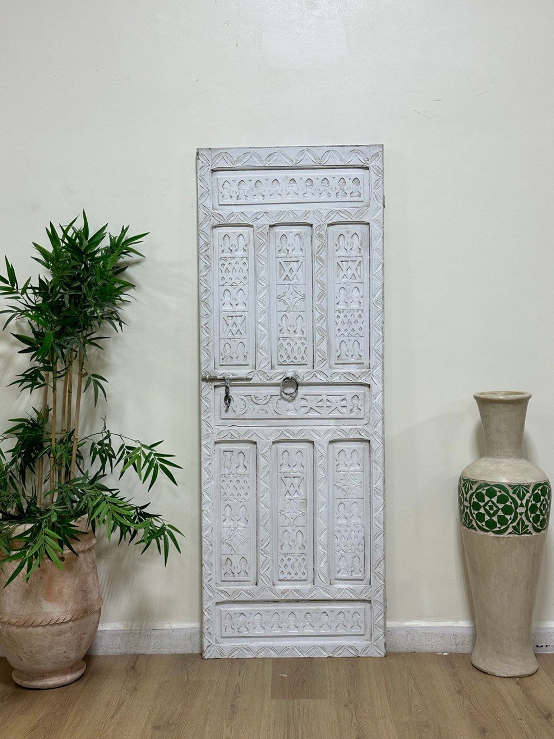 Moroccan Door, Handmade Carved Wooden Door, White Wood Door ...