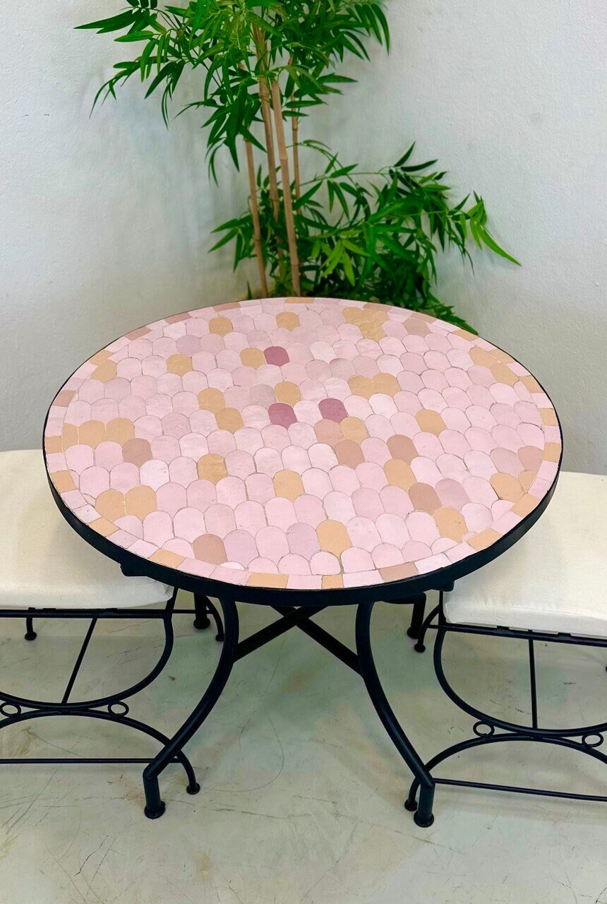 ARTISTIC MOSAIC TABLE Custom Moroccan Handmade Zellige Table Light Pink Tile Table Luxurious Patio Furniture Round Table Home Decor Etsy