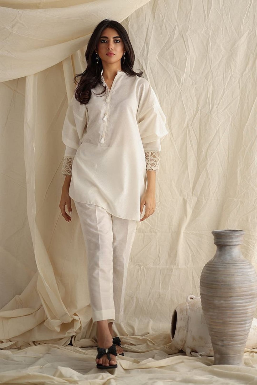Beautiful off White Coord Set, Women Kurti With Pant Set, Coord — free download