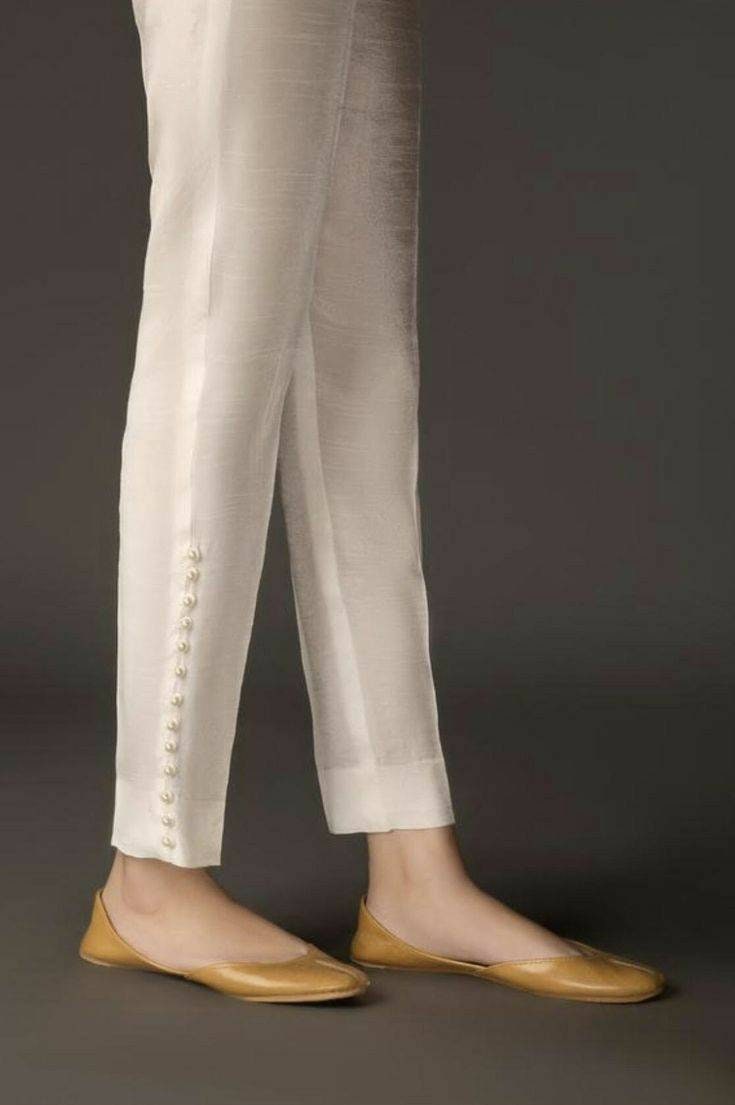 cigarette pants for salwar Buy Online in USA Its very comfortable you can wear them at your work place White Silk Cigarette Pants, Pearl
