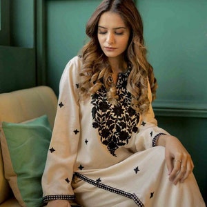 Zunithefashionista Off White Long Pakistani Silk Embroidered kurti formal Silk suit indian Office Wear Plus Size Formal Salwar Suit Salwar Kameez