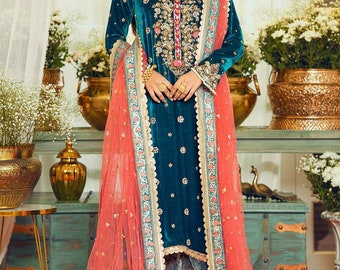 Velvet Palazzo Suit: Pakistani Wedding Wear, Plus Size Salwar Kameez