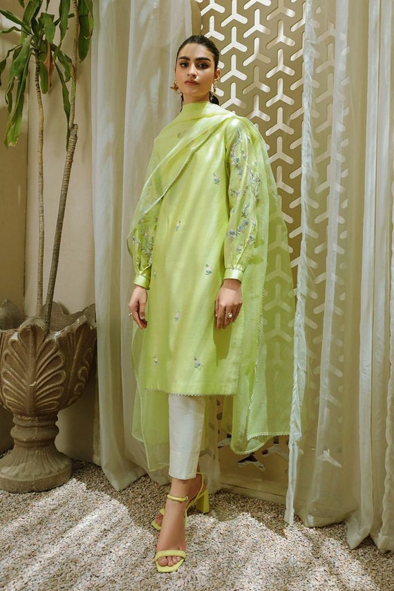 Golden Silk Suit | Pakistani Dresses in USA