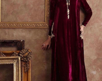 A-line long Velvet long  kameez with straight pant : Pakistani Wedding Dress