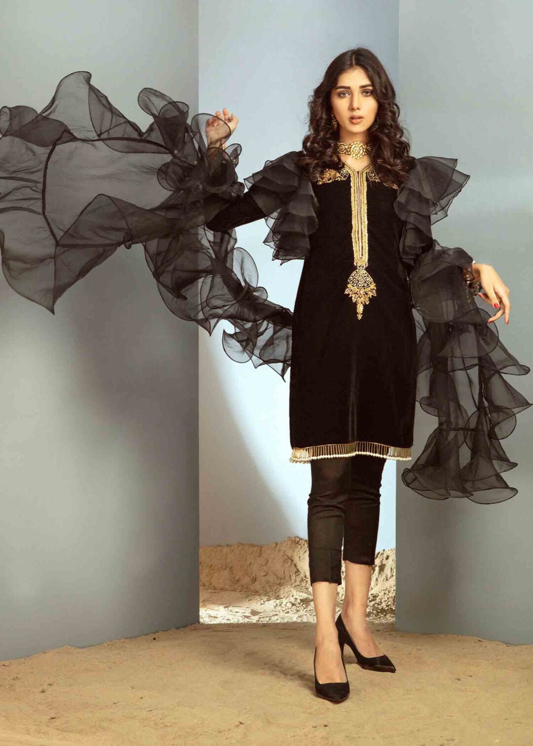 Black Striped Short Kurti main image 1