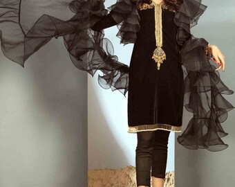 Black velvet short kurti