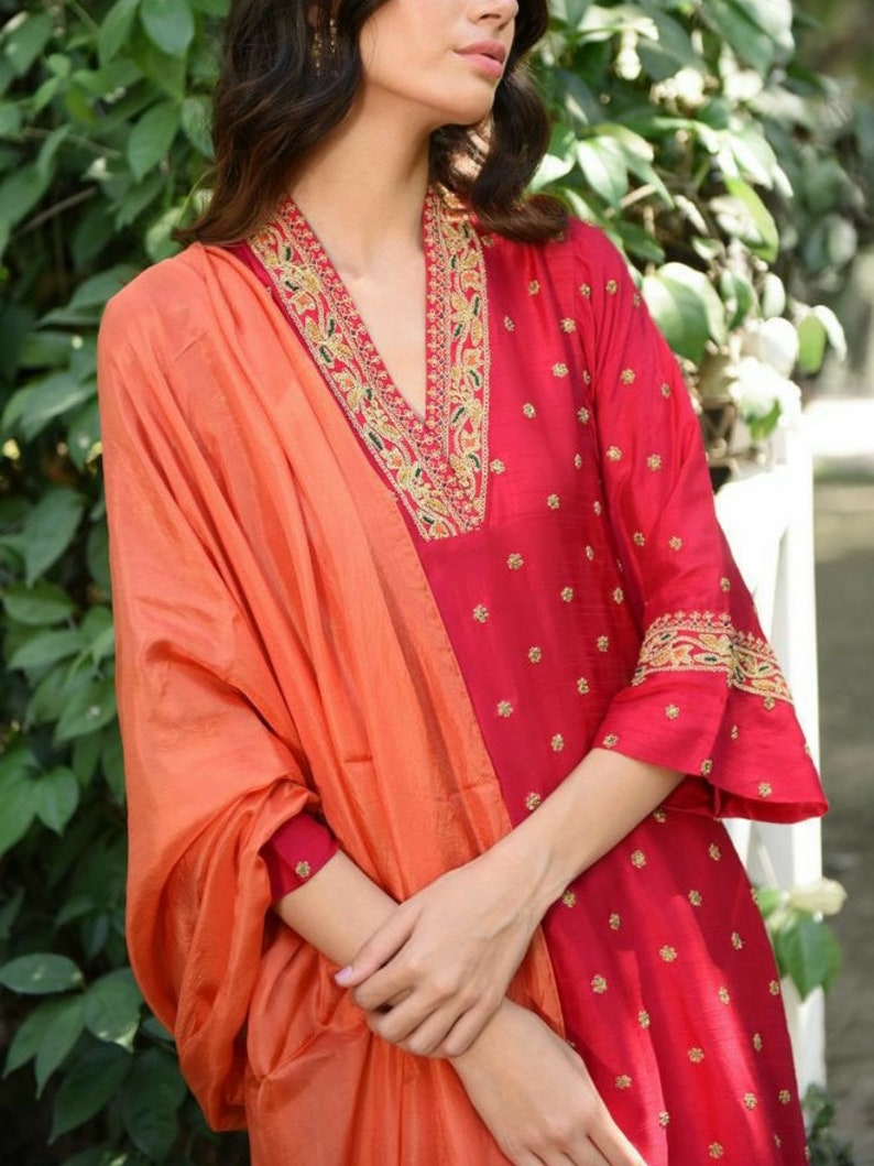 Long Kameez With Palazzo Pantkurti Pant Suit Set Pink and Etsy