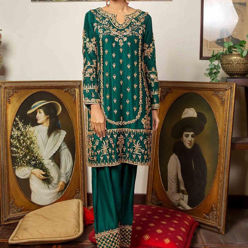 Yellow - Zardozi Hand Embroidered Kalamkari Cotton Blouse Piece