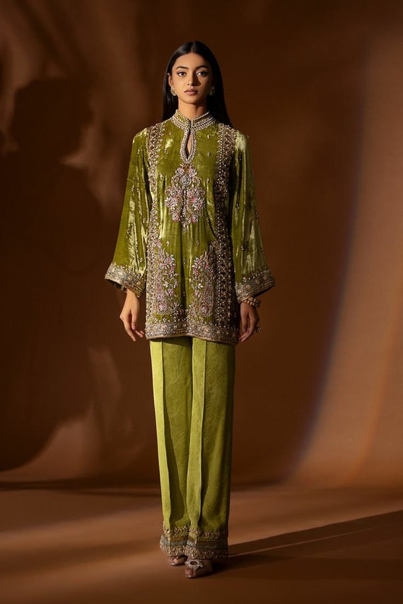 Embroidered Pant Suit Set,oliver Green Velvet Suit, Blazer Pant