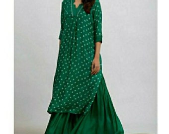 Green Bandhani Gharara Suit: Jaipuri Kurti, Mehendi Outfit