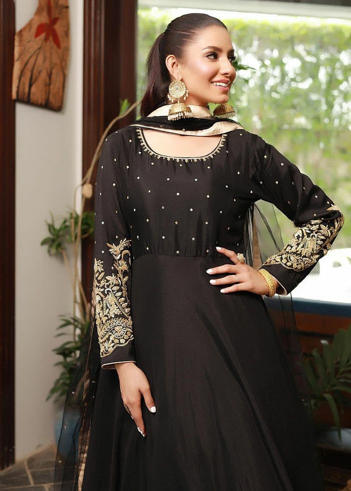 Black Silk Anarkali Gown: Zardozi Embroidered Evening Dress - Etsy