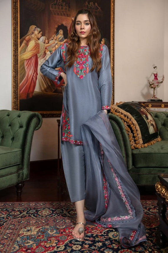 Buy Teal Premium Designer Heavy Tusser Silk Salwar Suit | Palazzo Salwar  Suits