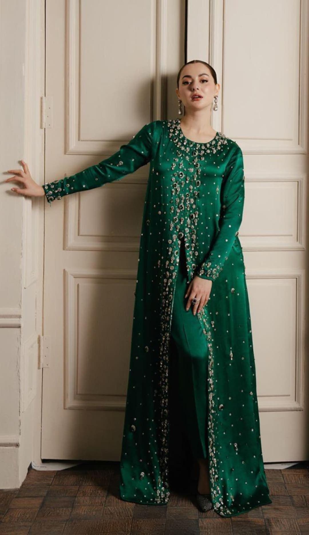 green emerald velvet dress ETHNIC WOMEN main image 1