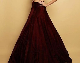 Long velvet winter wedding skirt,maroon floor length women party wear skirt,plus size velvet dress, boho prom skirt ,trendy dress