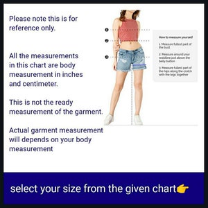 May include: Diagram showing how to measure the bust, waist, and hips for clothing sizing. The diagram includes a woman standing with lines indicating where to measure. The text reads: "How to measure yourself 1. Measure fullest part of the bust 2. Measure around your waistline just above the belly button 3. Measure fullest part of the hips along the crotch with the legs together"