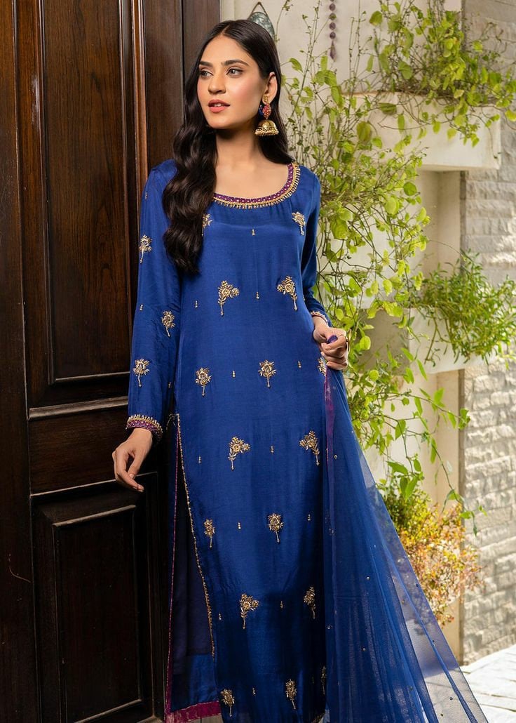 agha noor blue dress 3 Piece main image 0