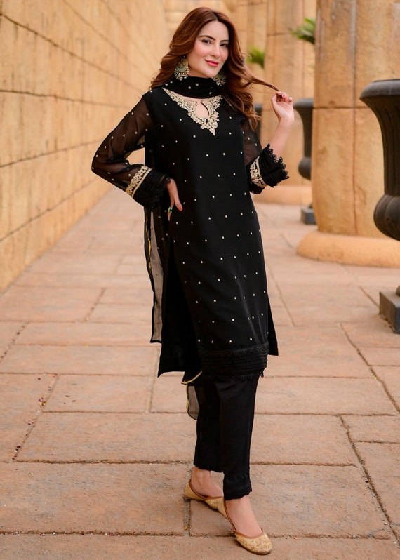 Sumptuous Faux Georgette Black Salwar Suit -