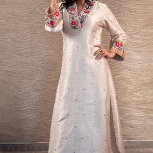 Ivory Raw silk salwar kameez, purple Pakistani kurti pant suit, plus size custom stitch dress, wedding guest indian formal suit, salwar suit