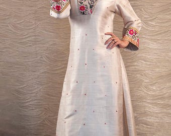 Ivory Raw silk salwar kameez, purple Pakistani kurti pant suit, plus size custom stitch dress, wedding guest indian formal suit, salwar suit