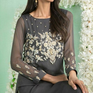 Pakistani long kameez, brocade straight pant,kurti dupatta set, plus size designer outfit