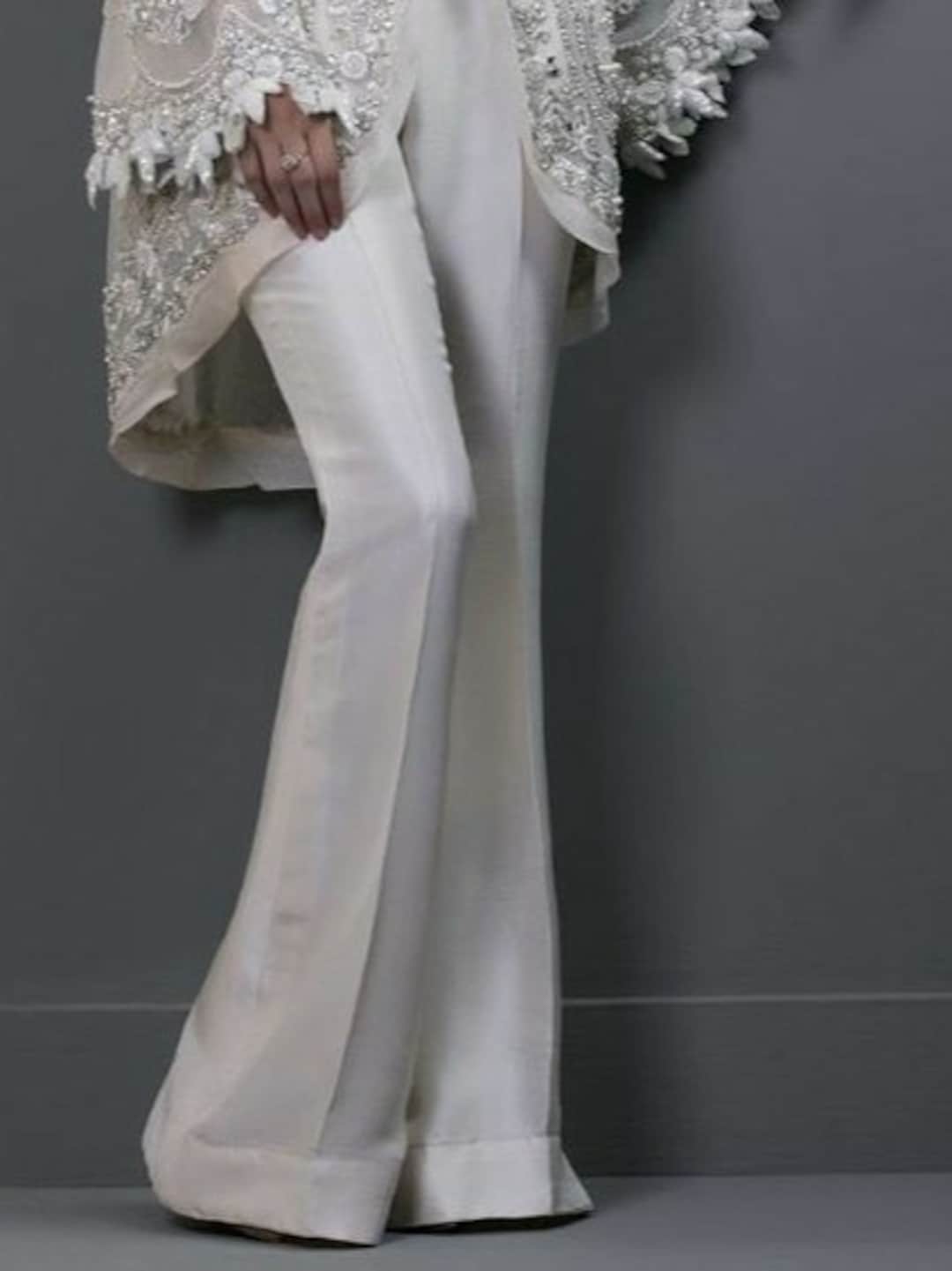 White Flair Bell Bottoms satin Formal Pant Boho Boot Cut Pants plus Size Trousers vintage Satin Pant Bridal Wedding Trousers Etsy UK