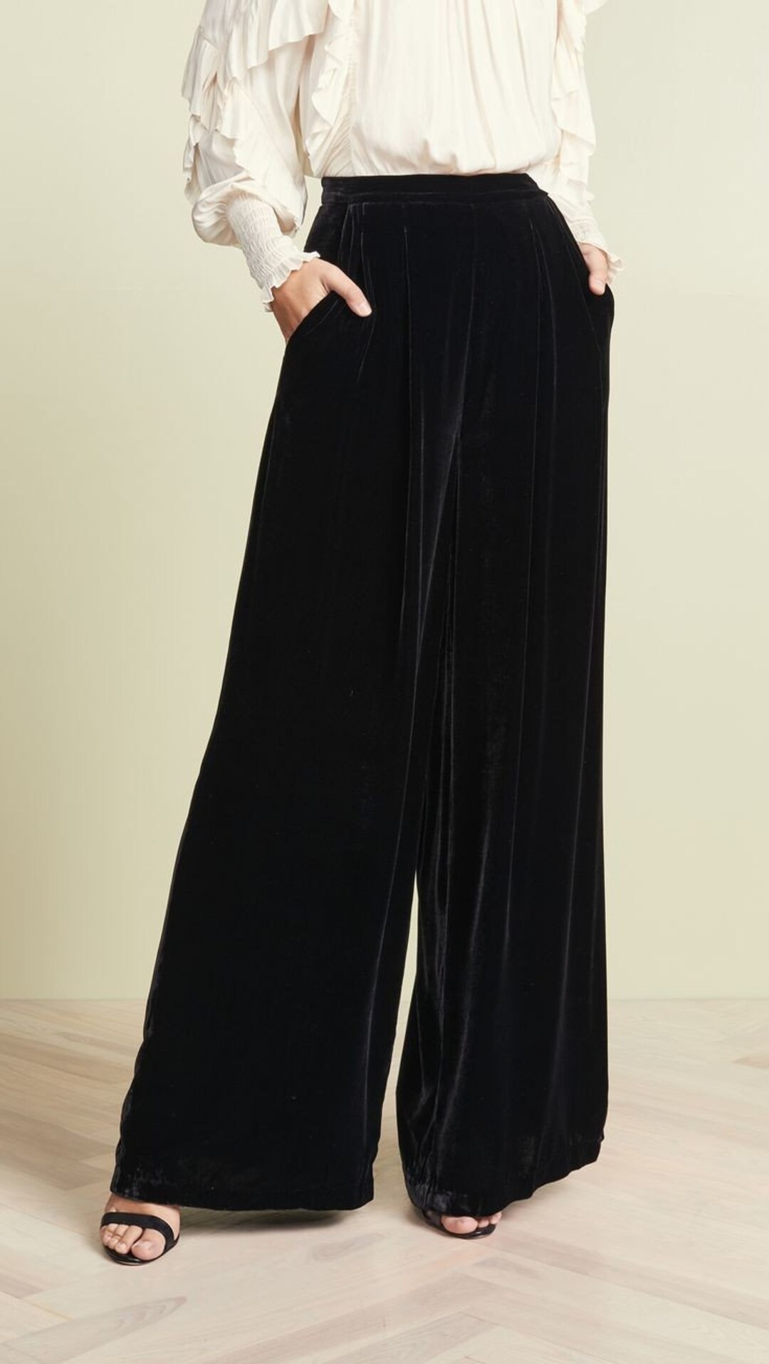 Solid Black Velvet Wide Leg Pants, Velvet Bell Bottom for Plus Size ...
