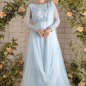 slim fit dress slacks Lavender Tissue Anarkali Suit with Sequins and Beads Work