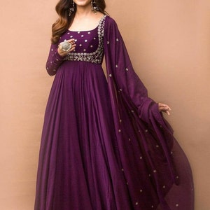 Purple silk long anarkali, anarkali suit for plus size, anarkali gown, embellished formal anarkali,salwar kameez with,Indian formal anarkali