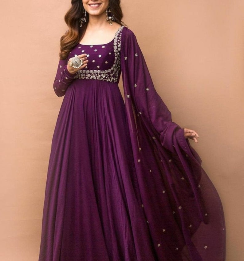 Purple Silk Long Anarkali Anarkali Suit for Plus Size - Etsy