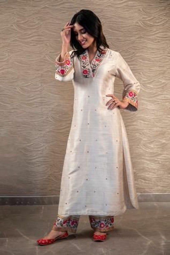 Buy Manas Crafts Indian Women Designer Kurta Kurti Bollywood Tunic Ethnic  Pakistani Top Crepe Kurtis Dress Tunics Cotton Tops Blouse Style Long Silk  (S) Online at desertcartINDIA