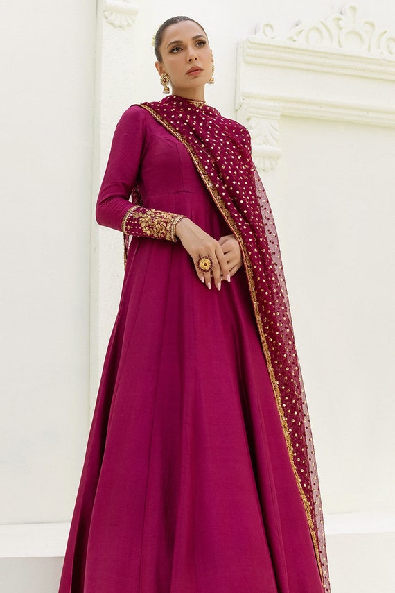 Long Anarkali Maroon Embellished Wedding Anarkali Suit for Women - Etsy