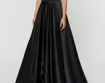 Black wedding floor length skirt, plus size bridesmaid dress, cute skirt,black elegant skirt,skirts for bridesmaid,boho satin skirt