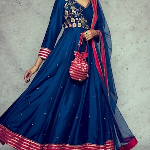 Blue silk Anarkali suit Indian wedding wear India Anarkali Gown Traditional attire