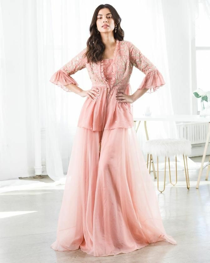 Peach Wedding Dress: Embroidered Peplum Top & Sharara Pant - Etsy