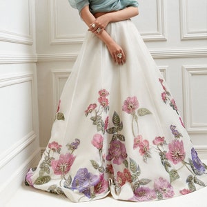 Hand painted floral wedding skirt, floor length gown, bridesmaid skirt, cute wedding wear